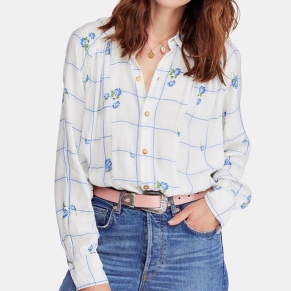 Free People Tops - Free People Button Down Floral Zinc Combo Shirt
